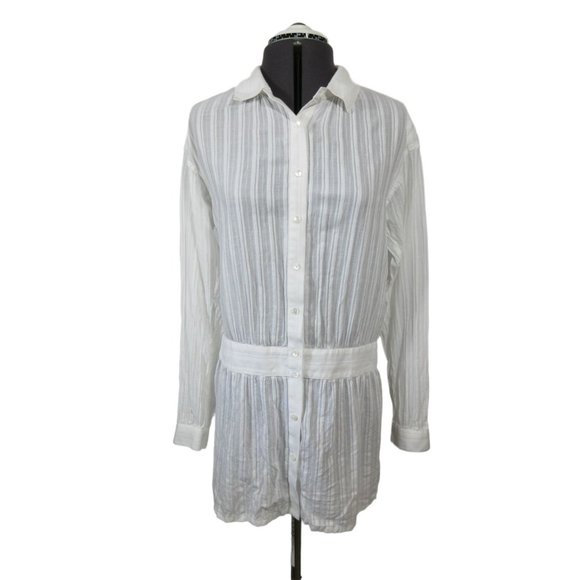 Vince white cotton long sleeve drop waist tunic blouse‎ - Picture 1 of 12